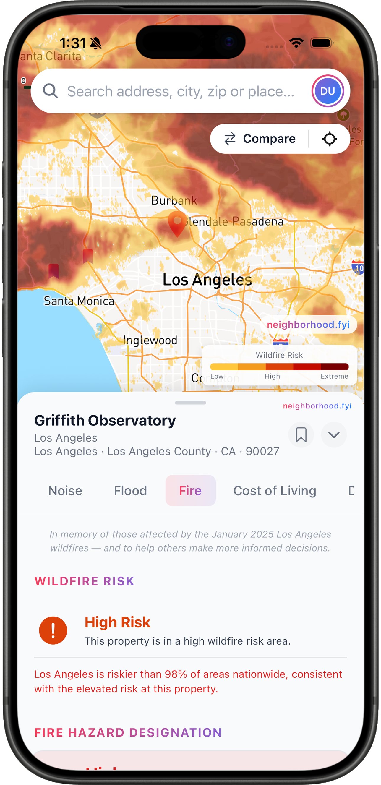 Wildfire risk map