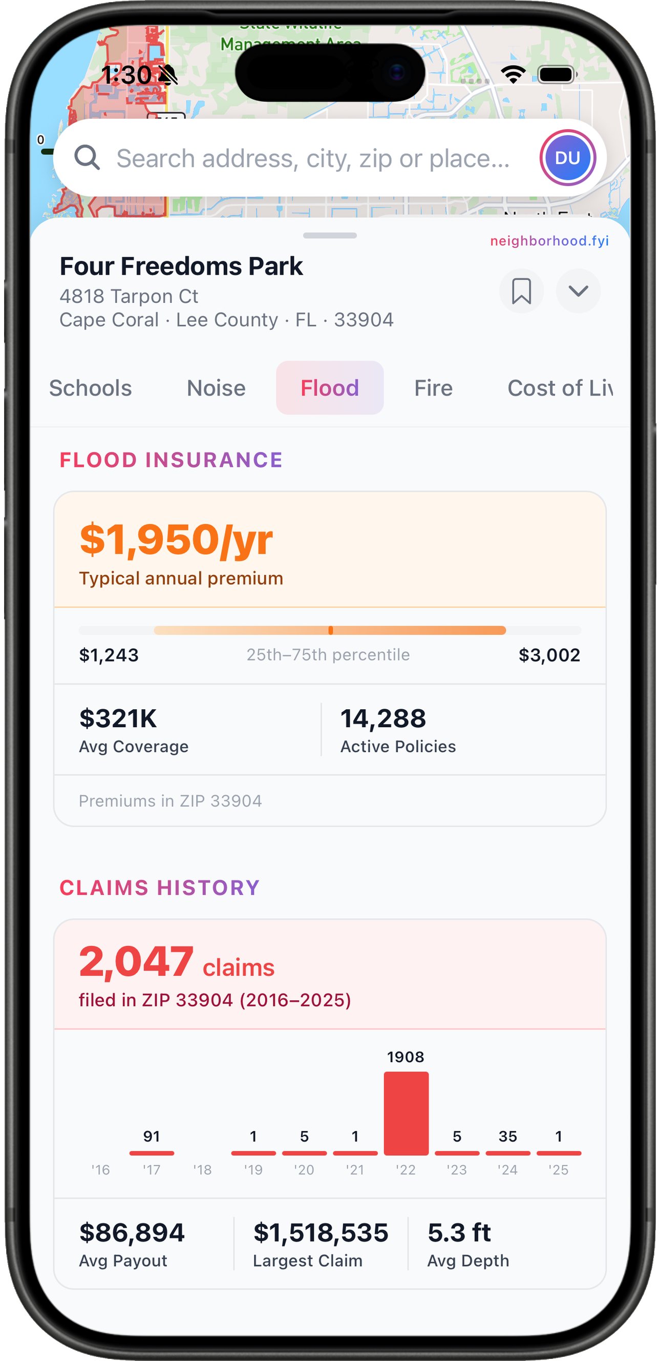 Flood insurance claims history
